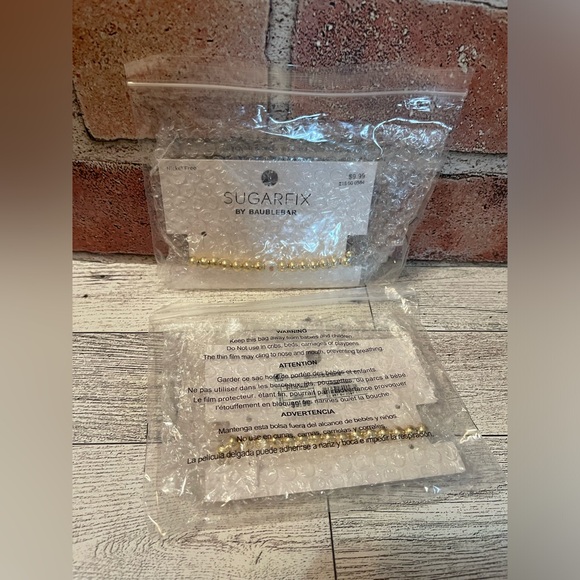 NIB SugarFix By BaubleBar Stretch Bracelet “S” Initial With Gold Tone Beads. - Picture 8 of 9